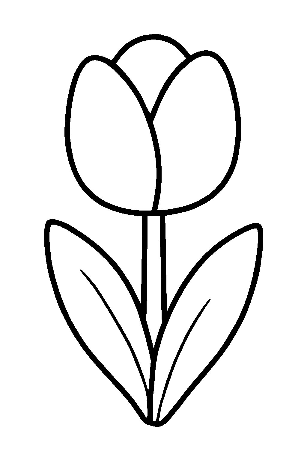 Ausmalbild Tulpe: einfache schwarz-weiße Linienzeichnung zum Ausdrucken und Ausmalen (Variante 2)