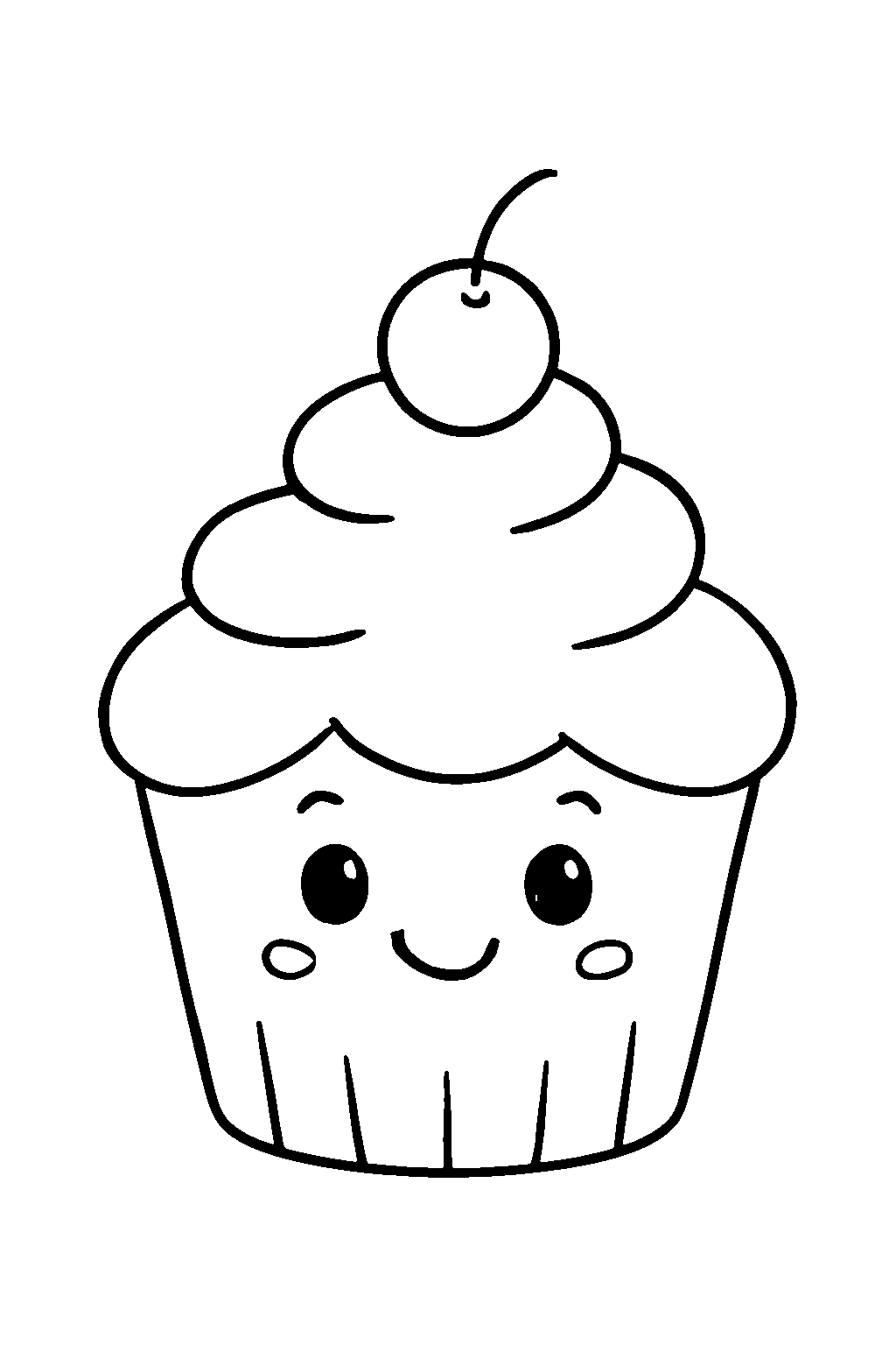Ausmalbild Cupcake: klare schwarz-weiße Linienzeichnung zum Ausdrucken und Ausmalen (Variante 8)