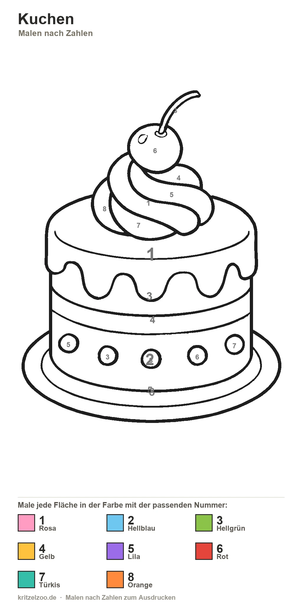 Kuchen Malen nach Zahlen Vorlage
