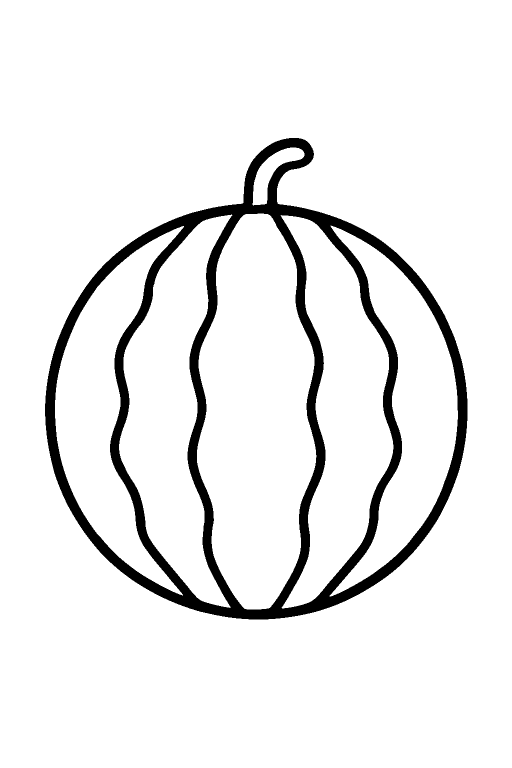 Ausmalbild Wassermelone: einfache schwarz-weiße Linienzeichnung zum Ausdrucken und Ausmalen (Variante 2)
