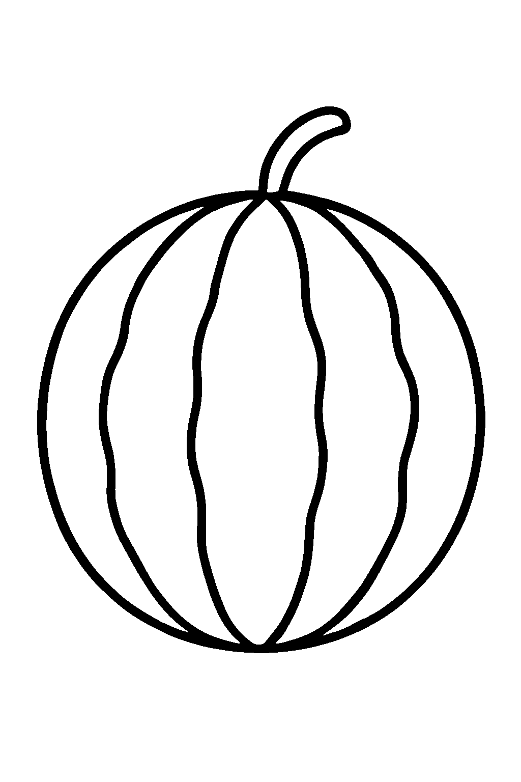 Ausmalbild Wassermelone: einfache schwarz-weiße Linienzeichnung zum Ausdrucken und Ausmalen (Variante 3)