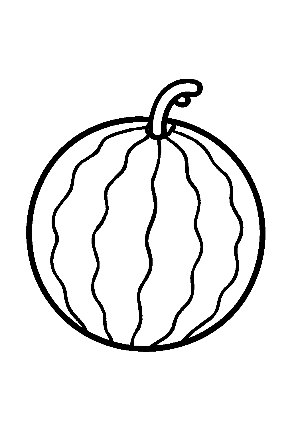 Ausmalbild Wassermelone: einfache schwarz-weiße Linienzeichnung zum Ausdrucken und Ausmalen (Variante 4)