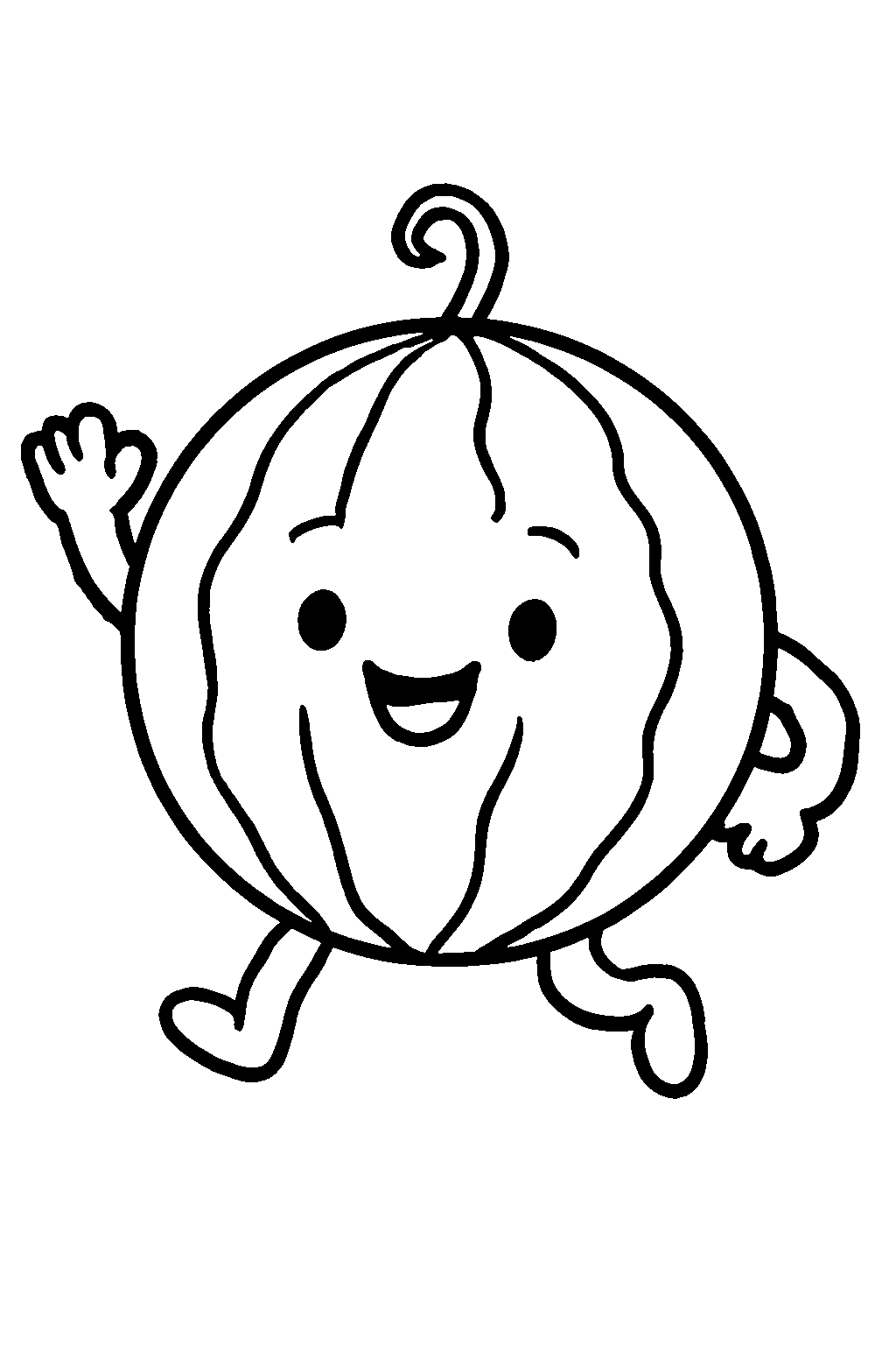 Ausmalbild Wassermelone: einfache schwarz-weiße Linienzeichnung zum Ausdrucken und Ausmalen (Variante 7)