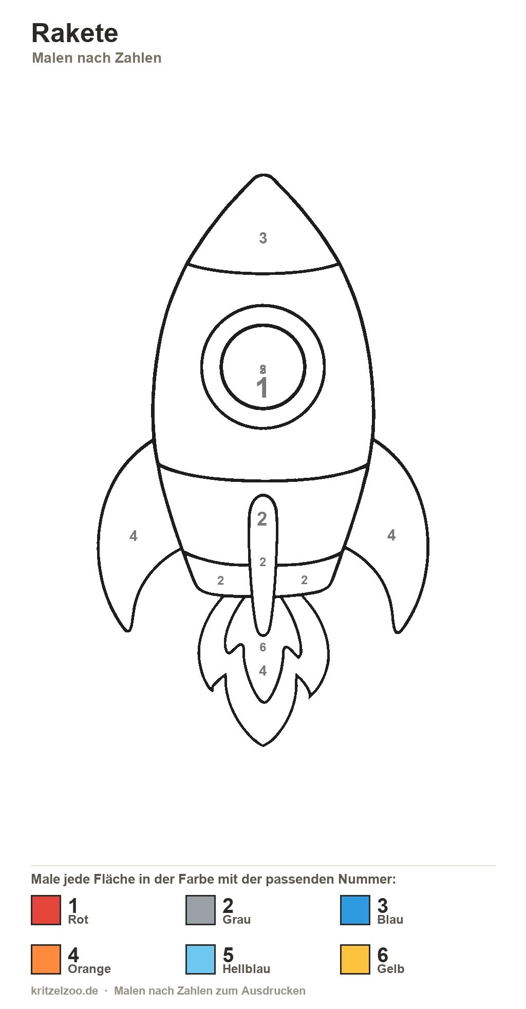 Rakete Malen nach Zahlen Vorlage