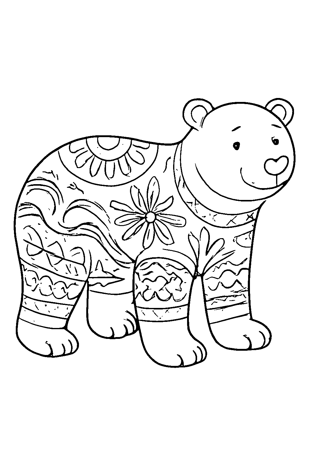 Ausmalbild Eisbär: klare schwarz-weiße Linienzeichnung zum Ausdrucken und Ausmalen (Variante 9)