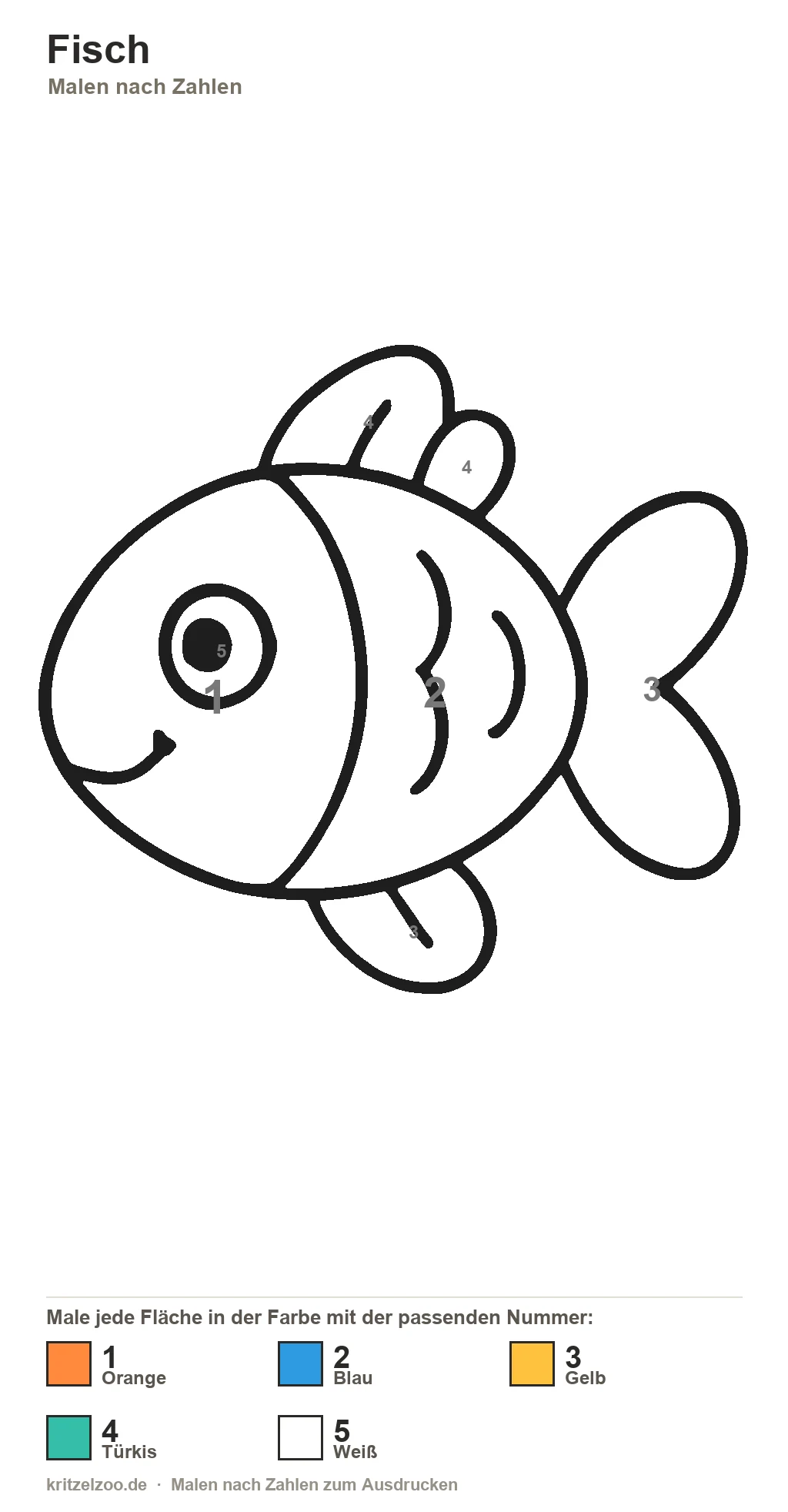 Malen nach Zahlen Vorlage Fisch mit Farb-Legende