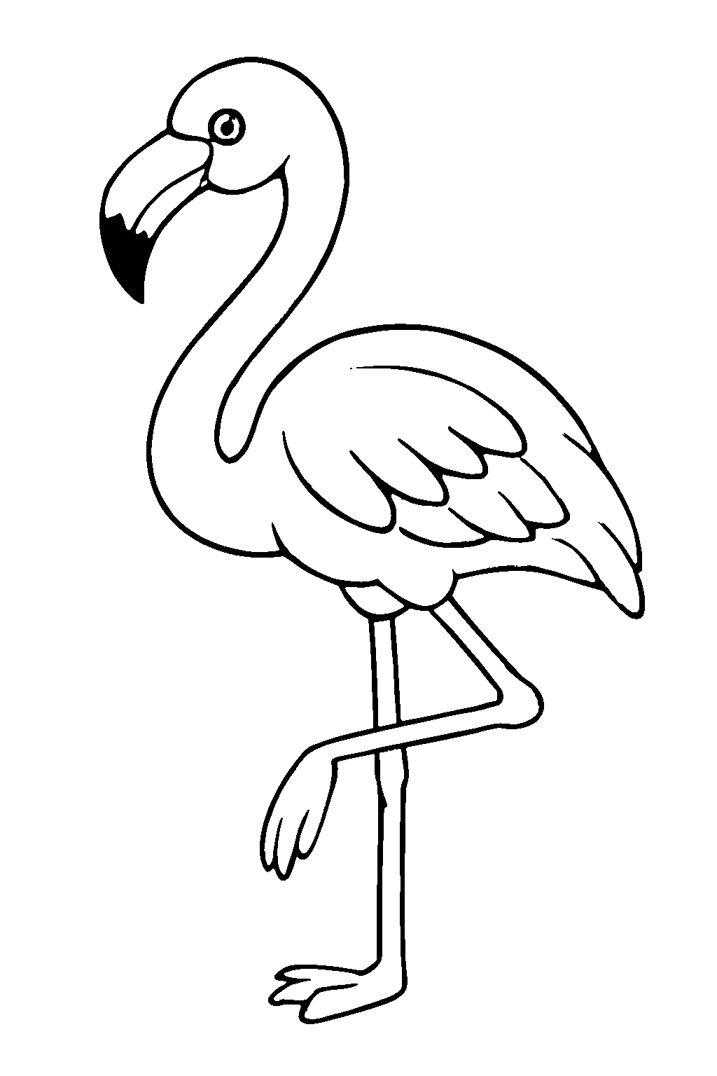 Ausmalbild Flamingo: klare schwarz-weiße Linienzeichnung zum Ausdrucken und Ausmalen (Variante 6)