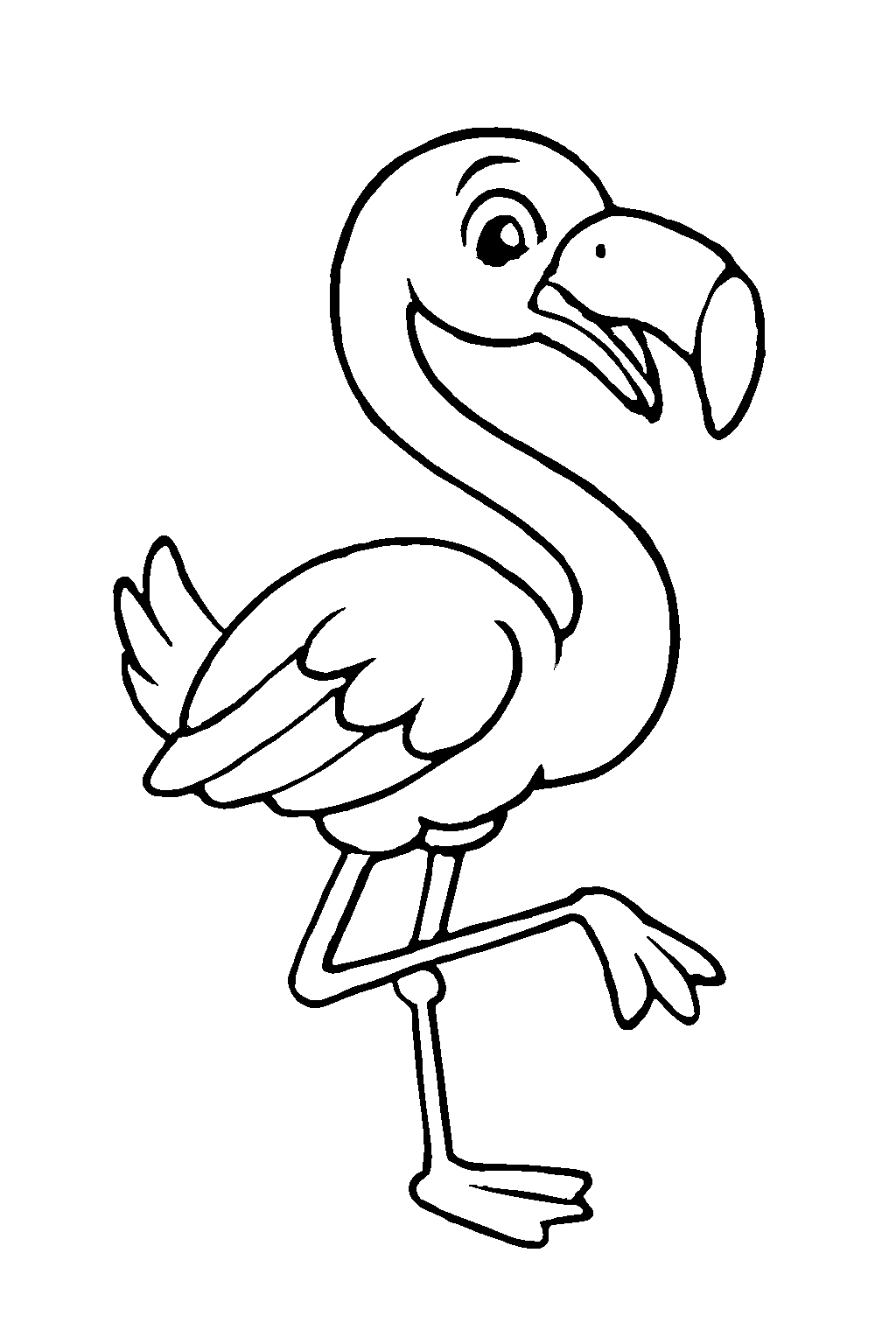 Ausmalbild Flamingo: klare schwarz-weiße Linienzeichnung zum Ausdrucken und Ausmalen (Variante 7)