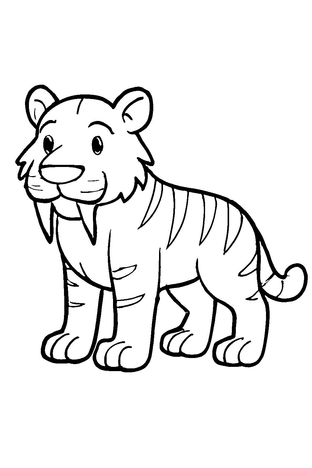 Ausmalbild Säbelzahntiger: klare schwarz-weiße Linienzeichnung zum Ausdrucken und Ausmalen (Variante 1)