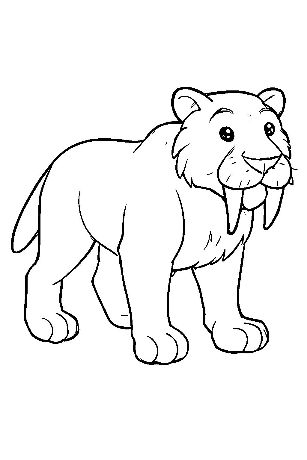 Ausmalbild Säbelzahntiger: klare schwarz-weiße Linienzeichnung zum Ausdrucken und Ausmalen (Variante 4)