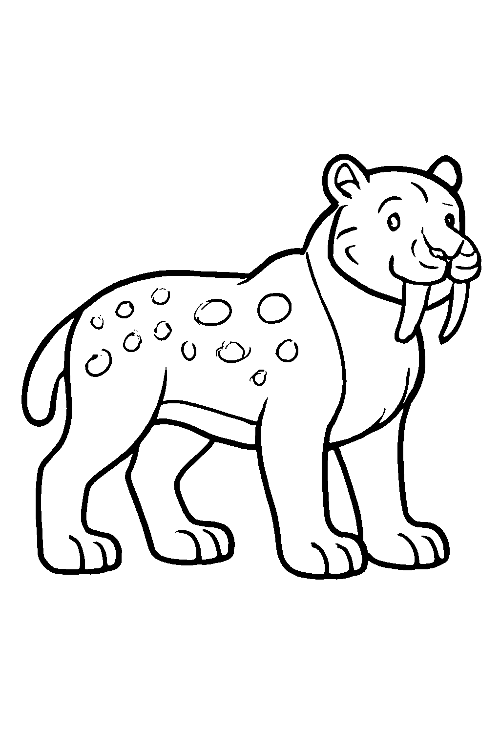 Ausmalbild Säbelzahntiger: klare schwarz-weiße Linienzeichnung zum Ausdrucken und Ausmalen (Variante 6)