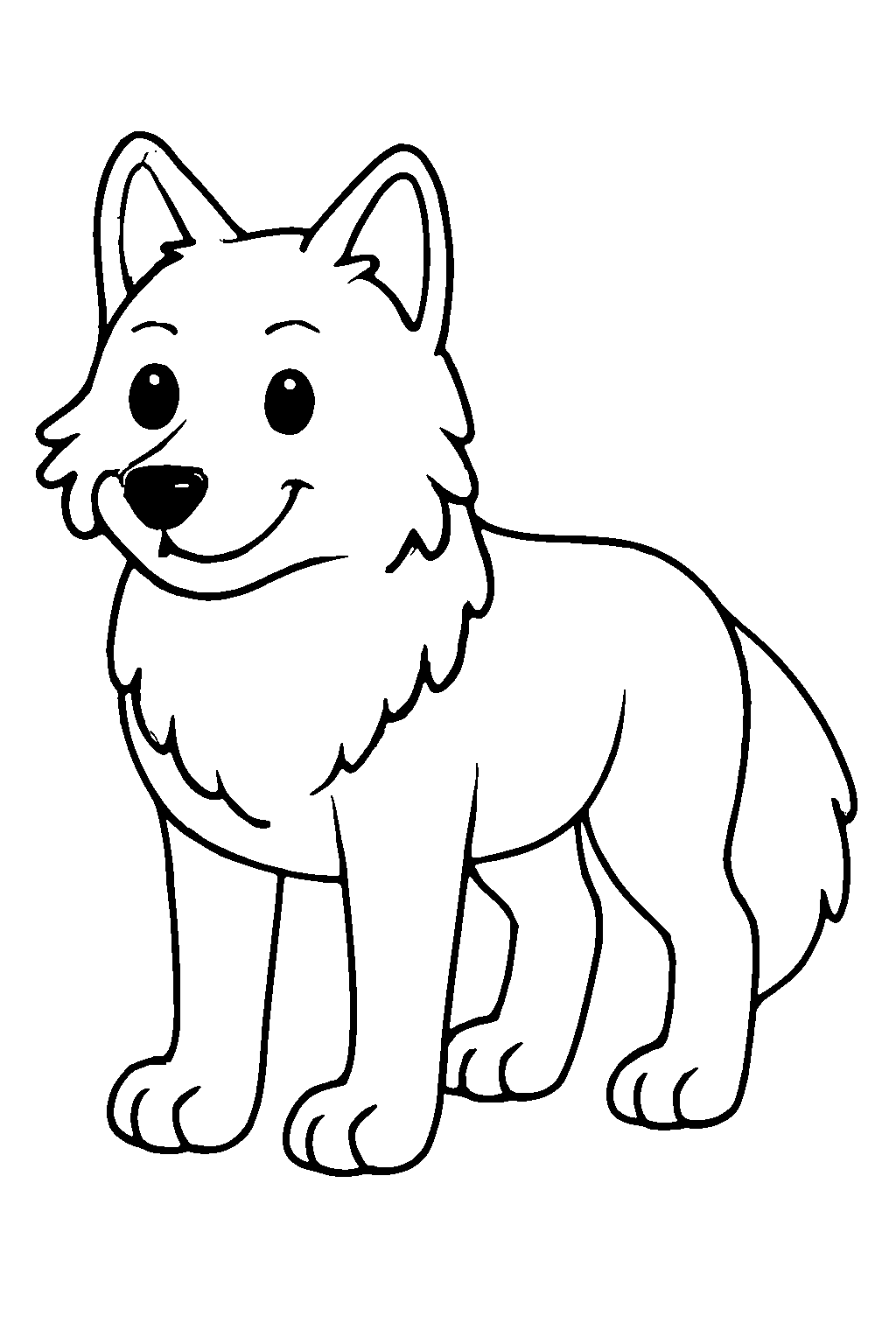 Ausmalbild Wolf: klare schwarz-weiße Linienzeichnung zum Ausdrucken und Ausmalen (Variante 1)